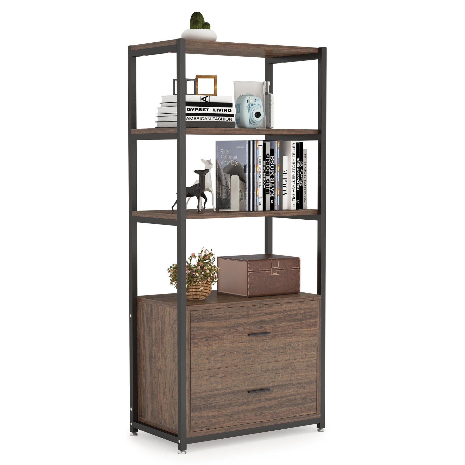 2-Drawer Bookshelf with Open Shelves